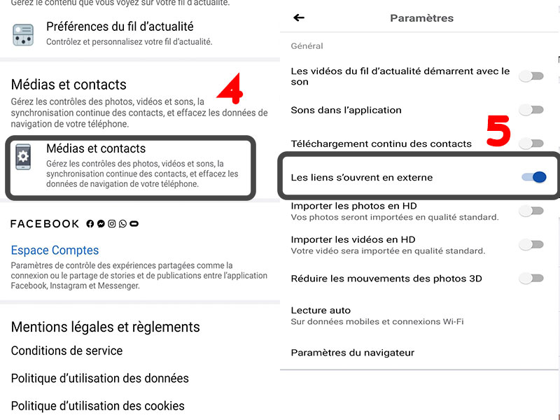 DESACTIVER LE NAVIGATEUR INTERNE DE FACEBOOK